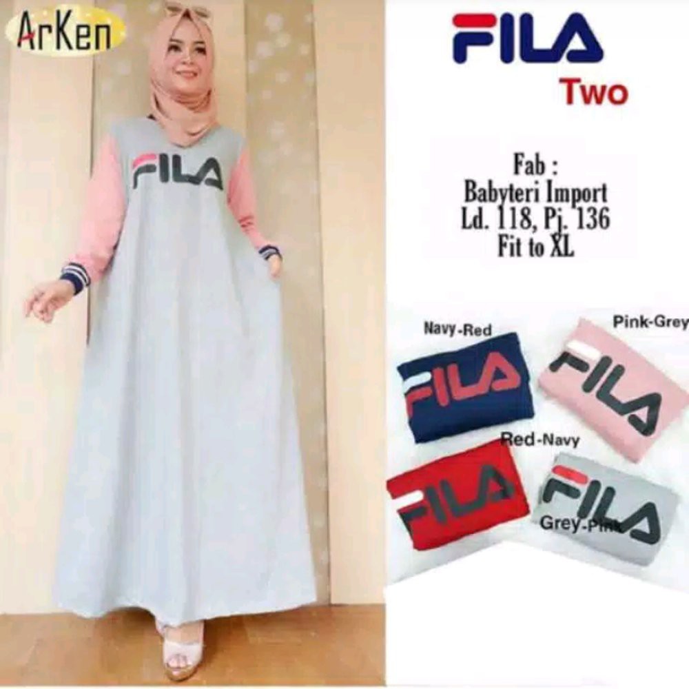 TERLARIS Fila maxi dress gamis kaos spandek adem busana sporty hijabers muslim wanita baju bahan ka