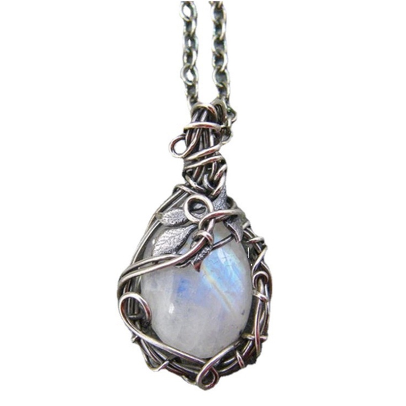 Kalung Sterling Silver 925 Dengan Liontin Moonstone Bentuk Bulan Untuk Wanita