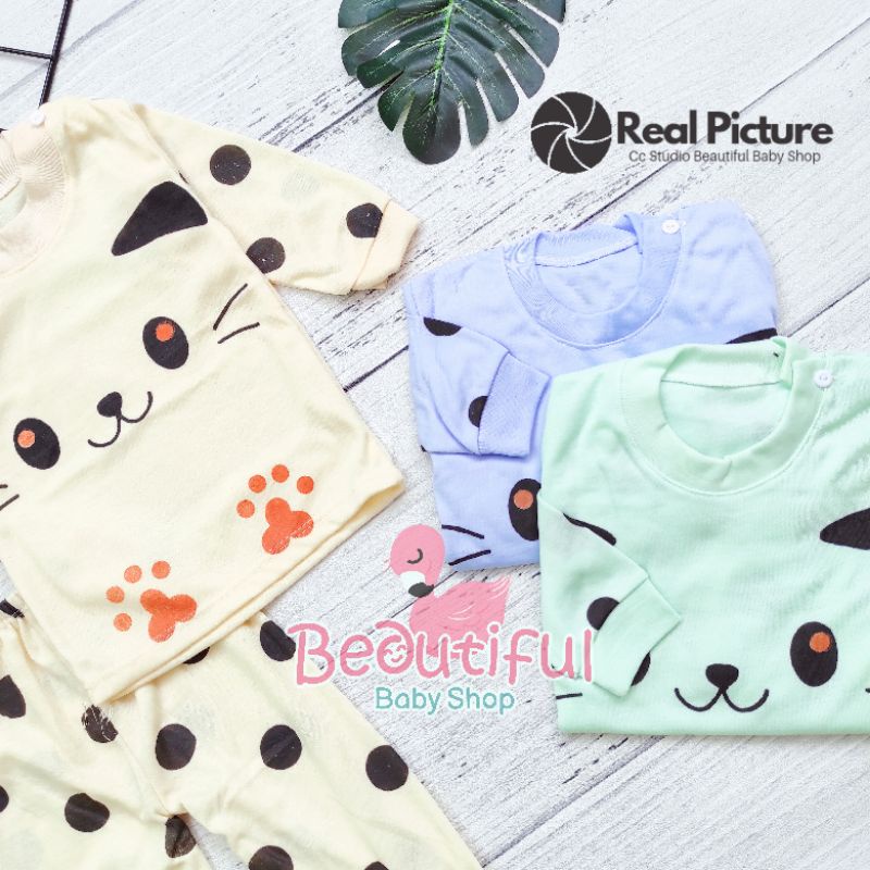 Setelan Bayi Panjang Motif Kucing / Setelan Piyama Bayi / Baju Bayi Panjang / Baju Tidur Bayi / Baby.ou_