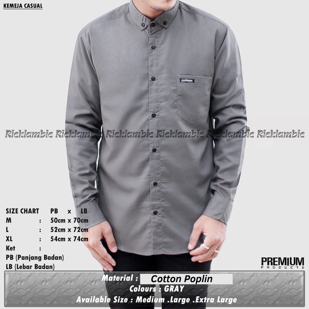 Kemeja Polos Pria Abu Lengan Panjang Kemeja Gray Kasual Formal Kemeja Slimfit Pria Lengan Panjang Polos Distro