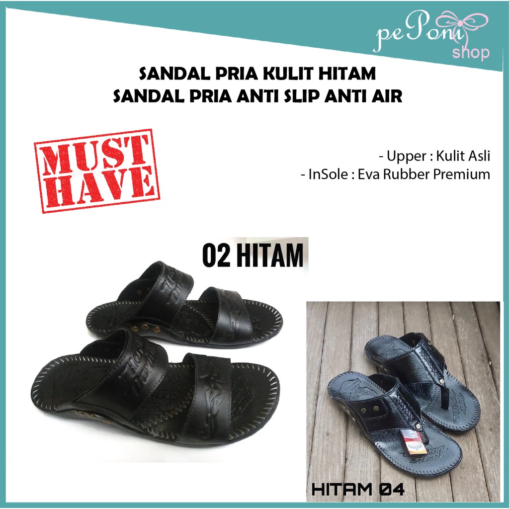 SANDAL PRIA KULIT HITAM - SANDAL KULIT PREMIUM - SANDAL PRIA