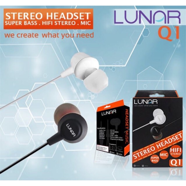 HANDSFREE MURAH HEADSET HENSET HANDSET EARPHONE LUNAR Q1 SUPERBASS