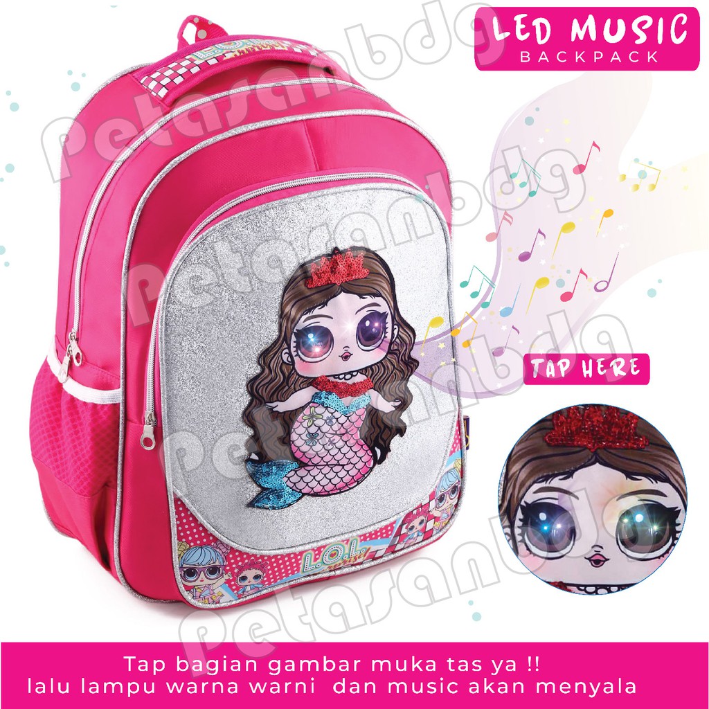 PTS - Ransel Sekolah Anak SD Perempuan Karakter LOL SURPRISE - Ransel Glitter LED MUSIC - MERMAID