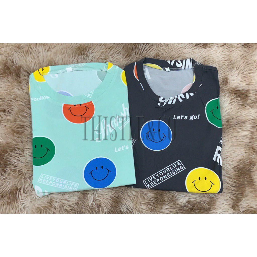 Oversize Tee Tshirt Wanita   Model Longgar Motif Smile Bulat