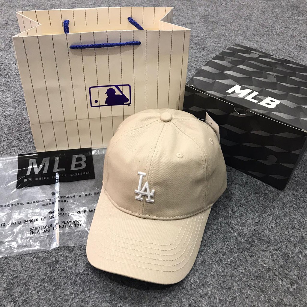 Topi MLB Original Import - LA Vintage Cream Logo White