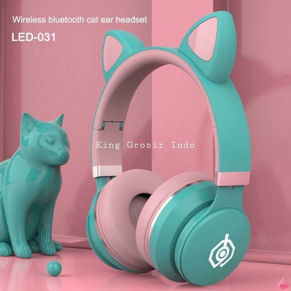 Bando Bluetooth Headphone Cat LED 031 LUMINOUS / Wireless Bando Kucing Macaron