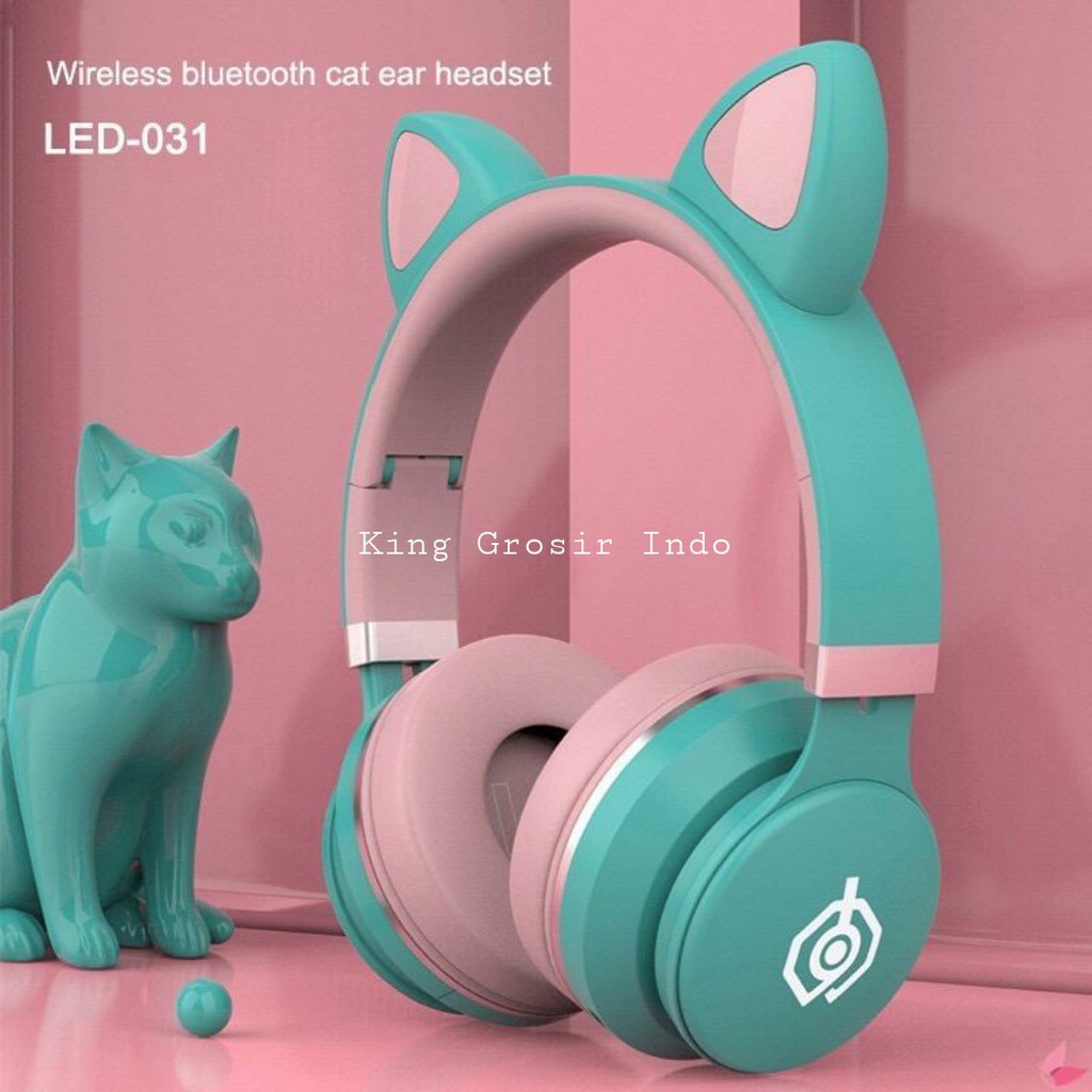 Headphone Bluetooth Bando Cat LED 031 LUMINOUS / Wireless Bando Kucing Macaron