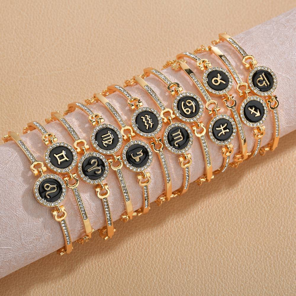 Gelang Kristal Berlian Imitasi Model 12 Rasi Bintang Warna Emas Untuk Wanita