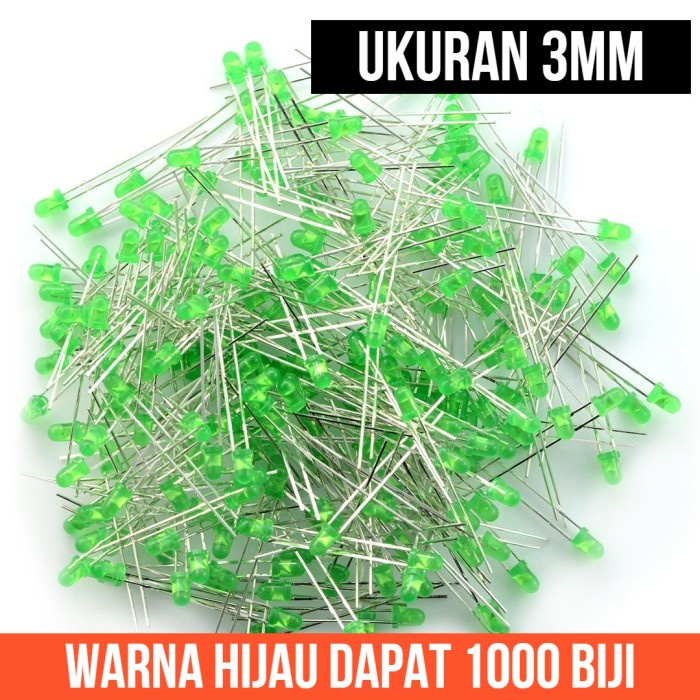 LED Hijau Green 3mm 3 mm1000pcs 1000 pcs pack pak 1 plastik