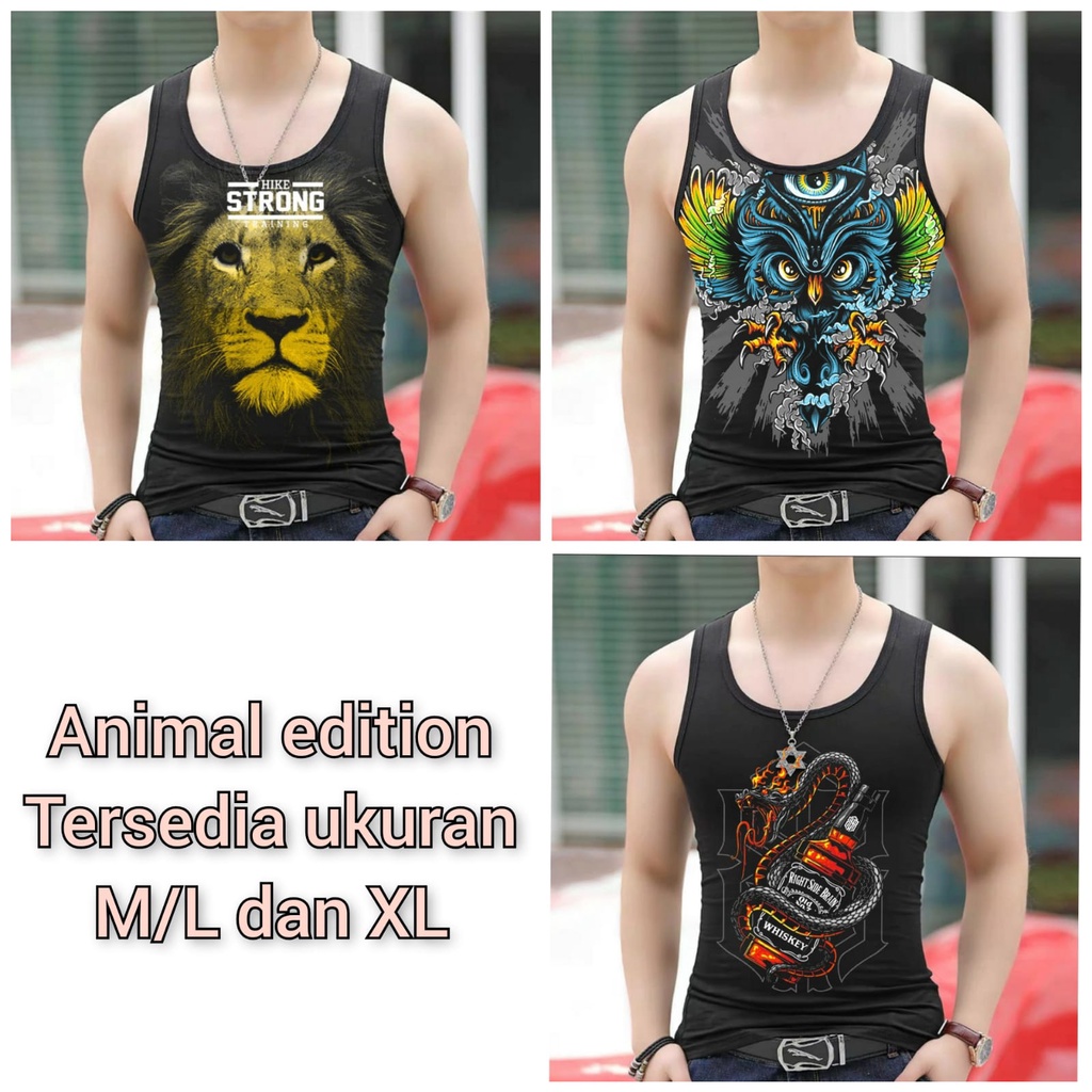 bisa COD / polile - SINGLET ANIMAL EDITION / kaos singlet pria / kaos dalam / singlet olahraga / terlaris