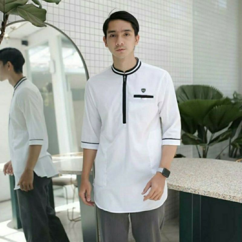 Kurta resleting lengan 3/4 bahan mat cotton