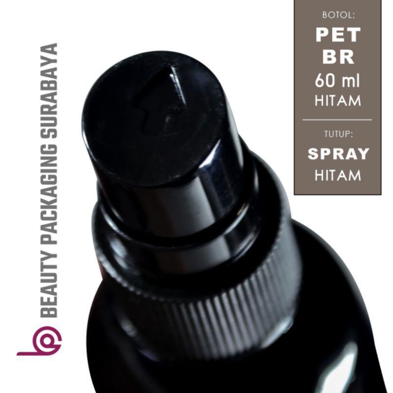 Botol Plastik PET 60ml BR Hitam Tutup  Spray