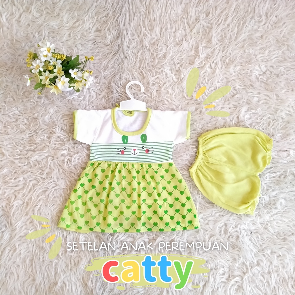 Setelan Ruffle bayi perempuan motif caty Set baju anak cewek Setelan Anak Unisex / Set Baju Pendek / Kaos Anak Motif Karakter