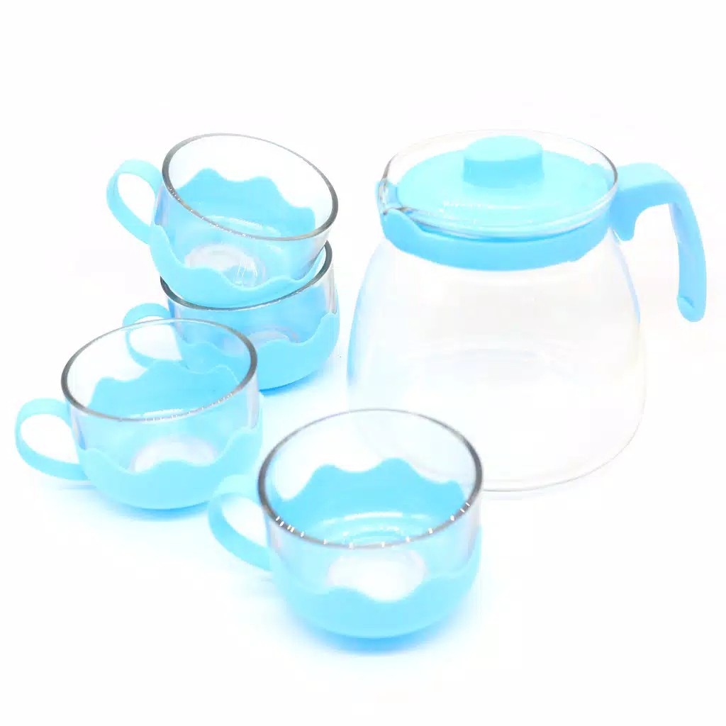 Sett Teko Tea Pot Set 5 in 1/ Teko Dan Gelas Kaca Set / Teko Teh Set 5 in