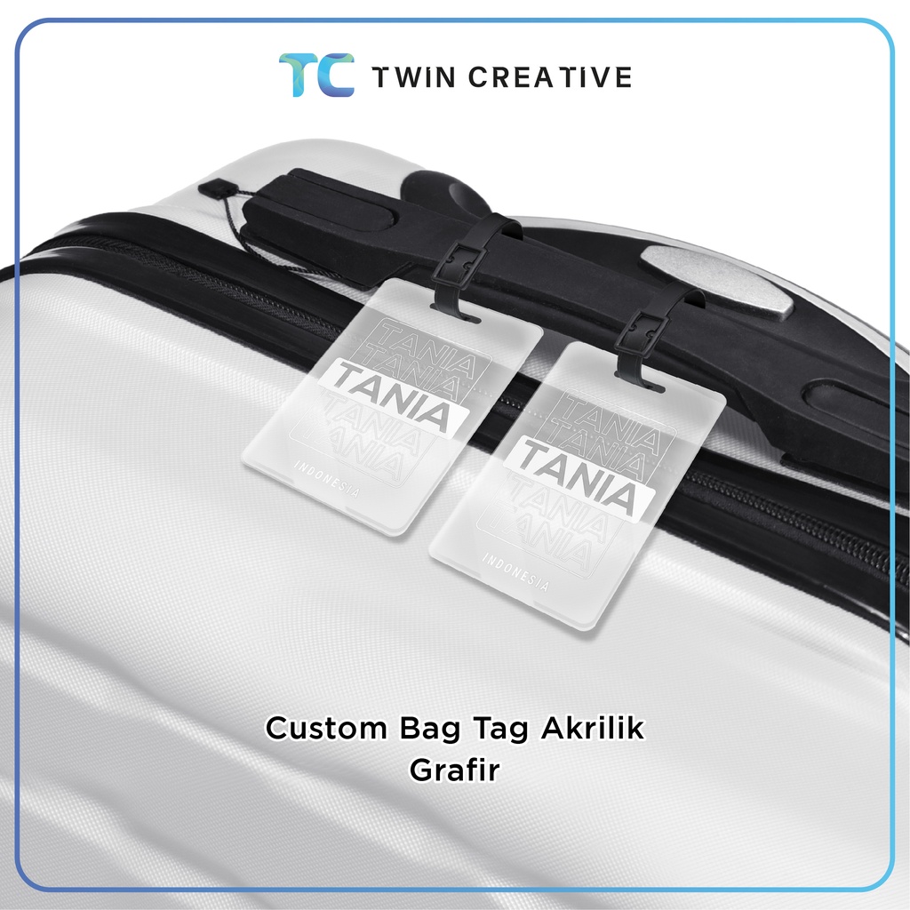 Bag Tag Custom Nama Acrylic Persegi Tas Koper Akrilik Grafir - Bag Tag Kotak Grafir Nama