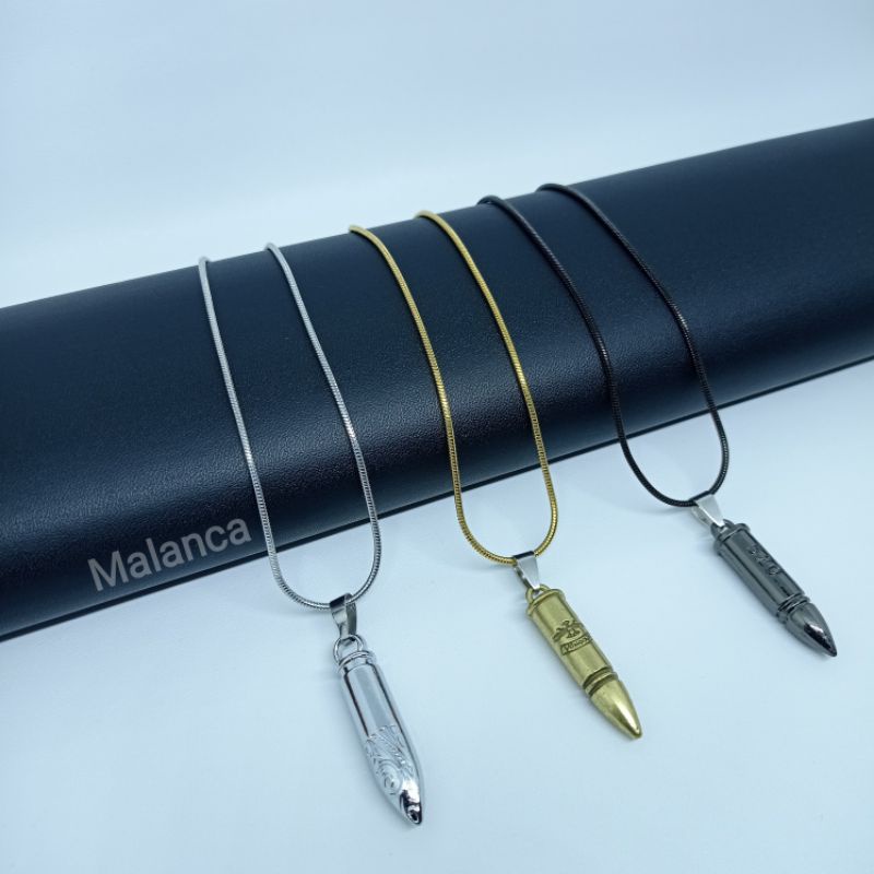 Kalung Titanium Liontin Amunisi Gold / Kalung Titanium Bandul peluru Unisex