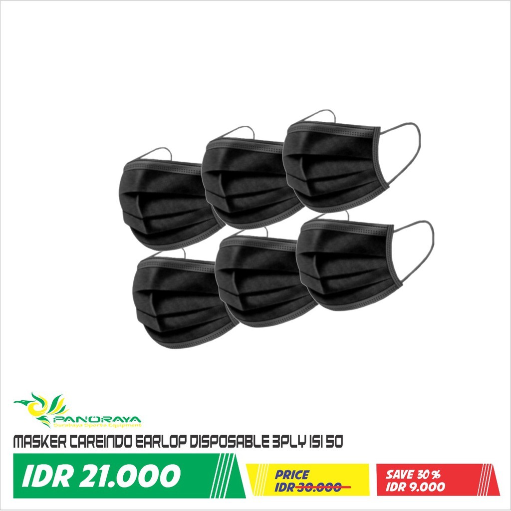 Masker Careindo Earloop Disposable Hitam 3 PLY isi 50