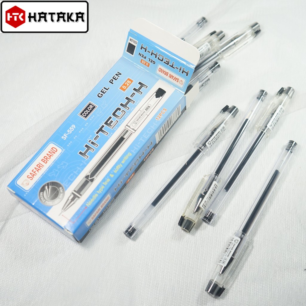 

[1 PAK] PULPEN 0.28 Safari Brand Gel Pen Hi-Tech - (Pulpen Murah) HITAM BIRU