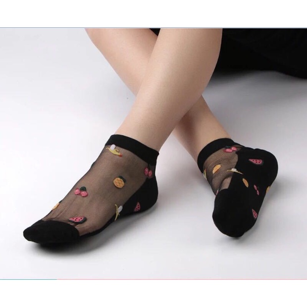 kaos kaki Wanita kaus kaki kristal transparan kartun ultra-tipis lucu Lace Socks 06S