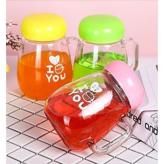 Gelas Kaca - Mug Kaca - Botol Kaca Wooden 450ml