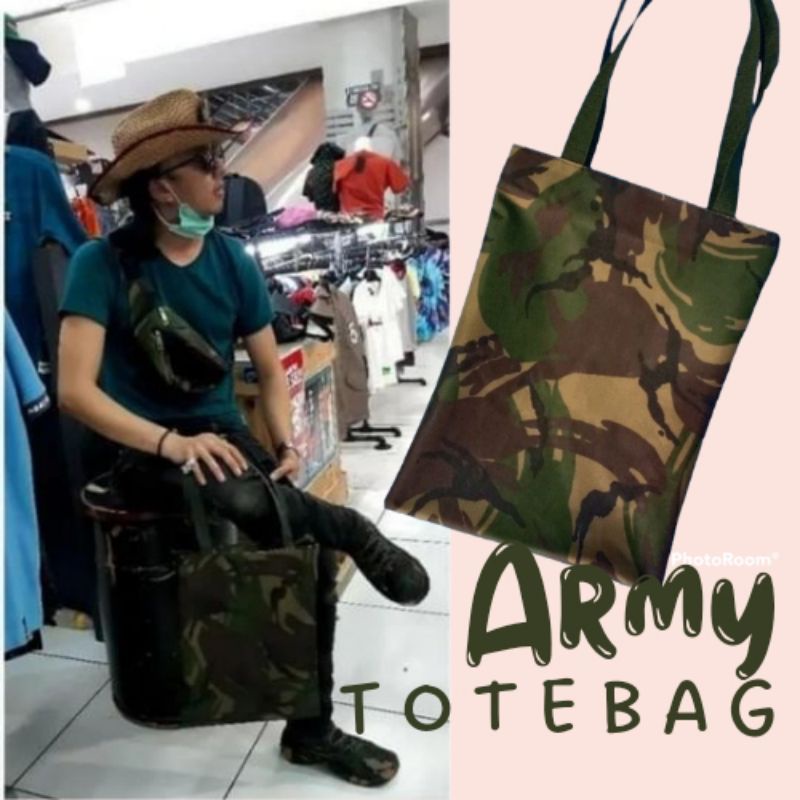 Tas Totebag Tas Pria Wanita Kpop Army Tas Simple Jingjing Motif Army