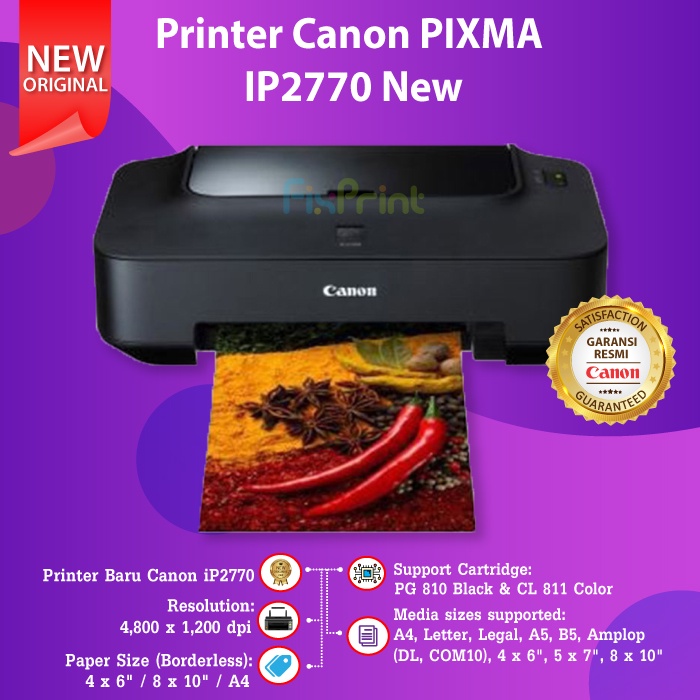 Printer Canon PIXMA iP2770 iP 2770 Tinta PG810 CL811 Print Only Printer IP2770 Cetak Resi Hitam Putih