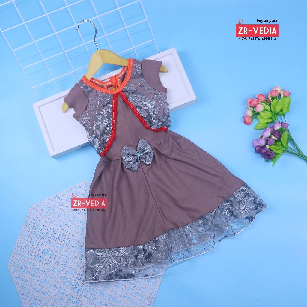 Dress Joana uk 1-2 Tahun / Dres Anak Perempuan Murah Baju Cewek Gaun Brukat Lengan Pendek Import