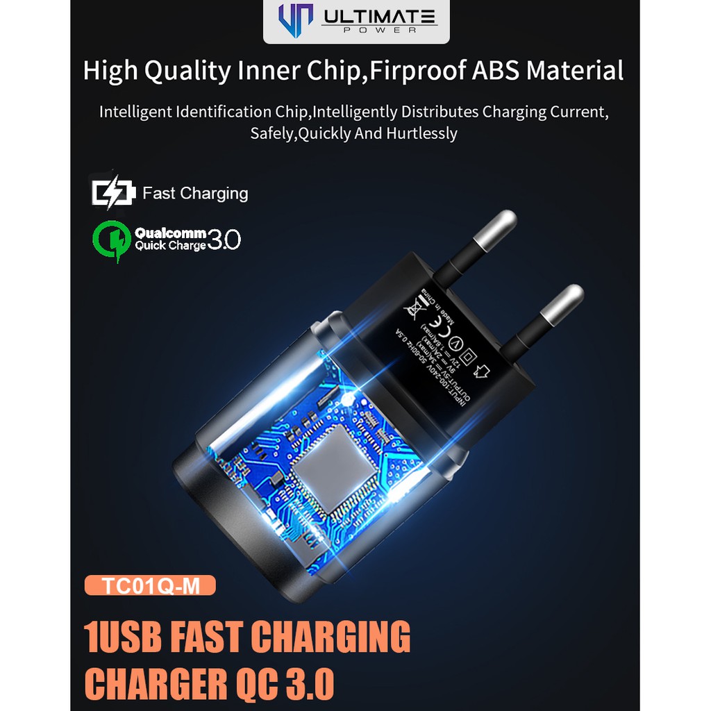 Kepala Charger Fast Charging Ultimate Power TC01Q-M 1USB QC 3.0 Promo asli