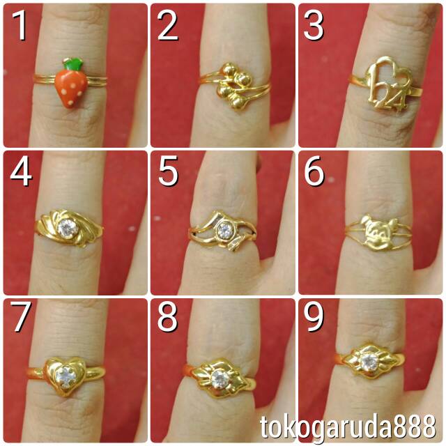 Cincin No 3 anak dan dewasa emas asli kadar 700 70% 22 1 satu gram gold kuning permata strawberry mickey warna