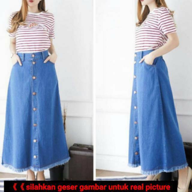 Rok Jeans Panjang Kancing Depan