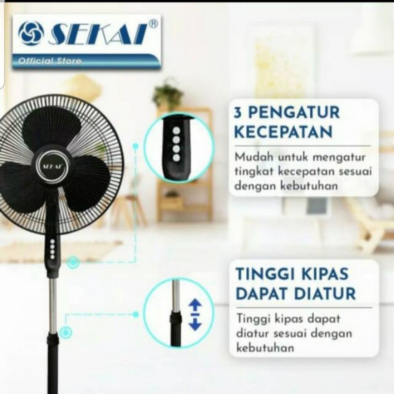 Sekai Stand Fan 16 Inch SFN 1620 / Kipas Tumpu Berdiri SFN1620 Kaki Silang