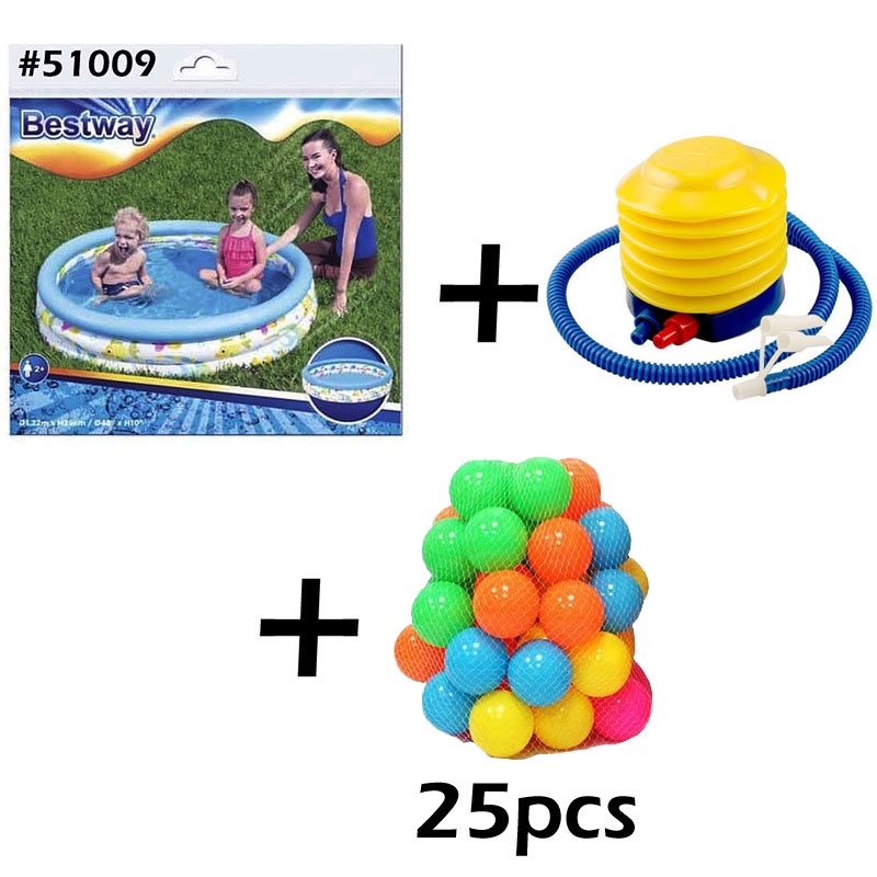 Bestway 51009, 51008 Kolam Renang Anak dan Bayi Ocean Life - Paket Kolam Mandi Bola 122 cm x 25 cm-51009 +Pompa+Bola 25