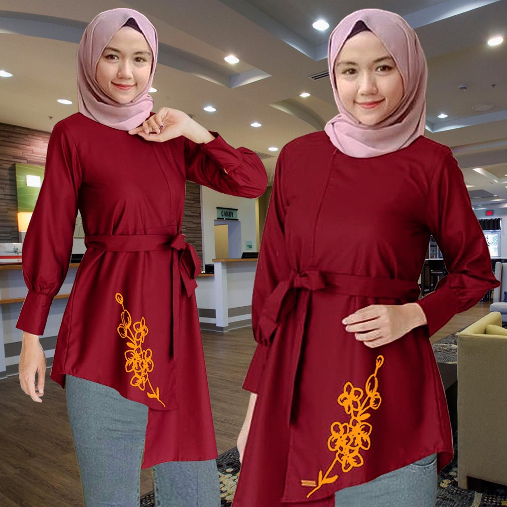 Mutia Tunik Crinkle Airflow / Tunik Muslim / Tunik Wanita / Marsi Tunik / Lexoir-Maroon
