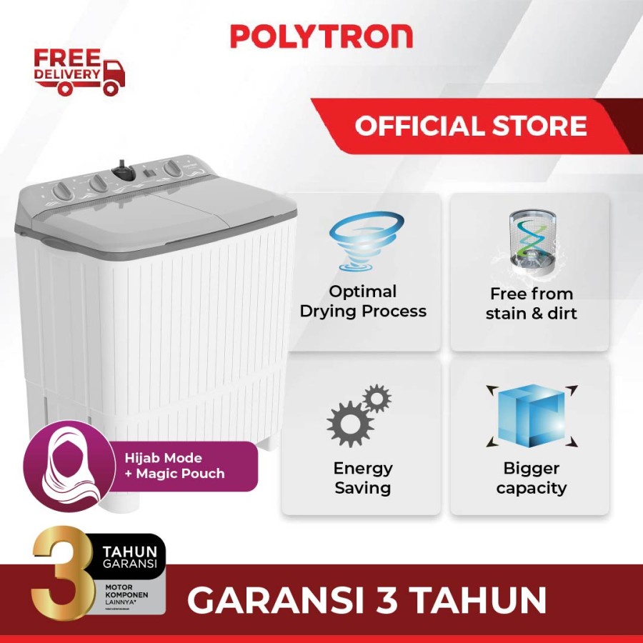 POLYTRON Mesin Cuci 2 Tabung Samba Series Hijab 10 KG PWM 1076