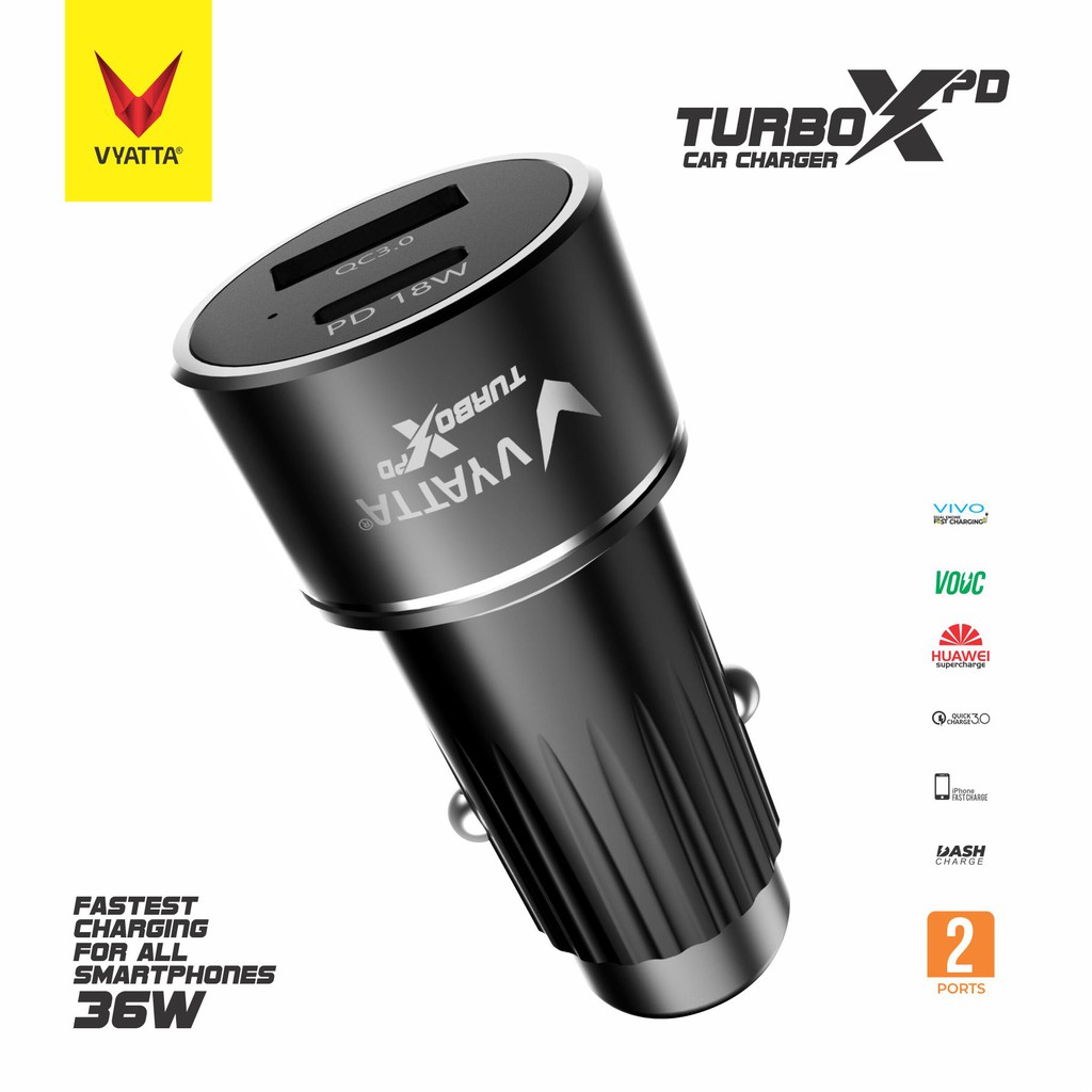 VYATTA TURBO X PD CHARGER MOBIL 2 PORT QC3.0 POWER DELIVERY PD VOOC DUAL ENGINE