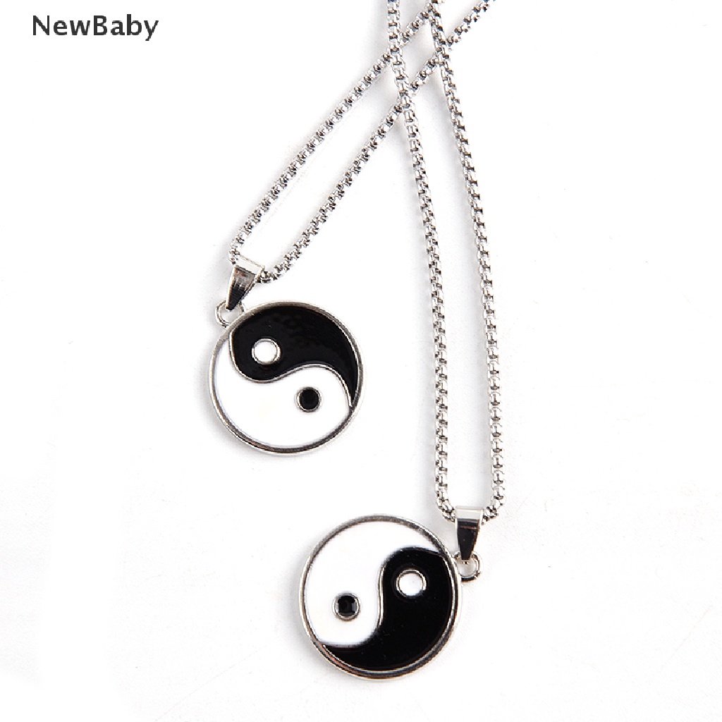 Kalung Rantai Dengan Liontin Logo Yin Yang Cina Taoism Warna Hitam Putih