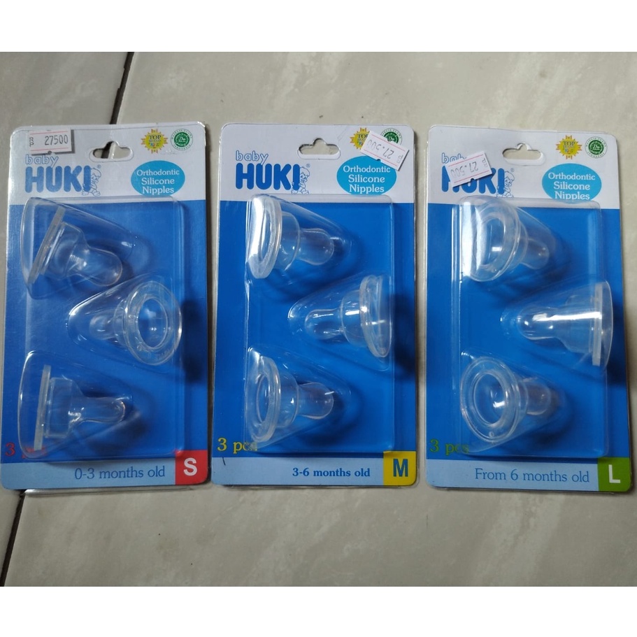 Baby Huki Orthodontic Silicone Nipples Blister Dot gepeng isi 3 / S/M/L