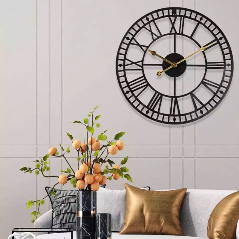 {COD} Jam Dinding Bulat Quartzdengan desain Romawi shabby vintage / Jam jumbo industrial diameter 60
