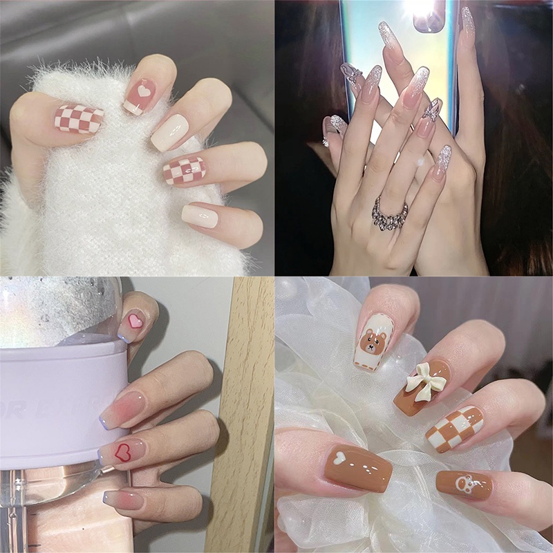 24 Pcs Patch Kuku Motif Kotak-Kotak Untuk Nail Art