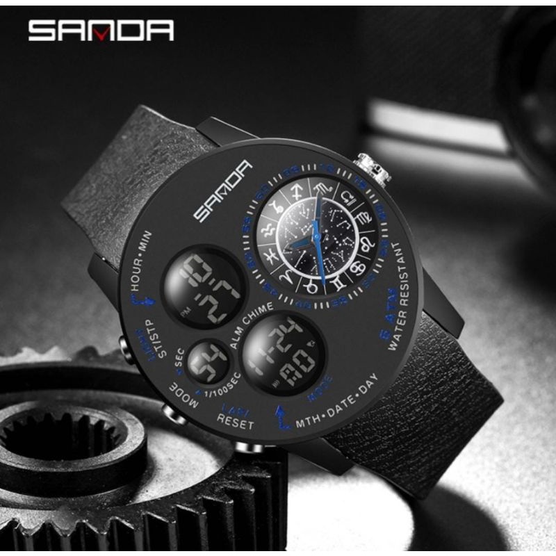 Jam Tangan SD6036 Jam Tangan Pria Digital Analog Tali Rubber Dual Time Anti Air