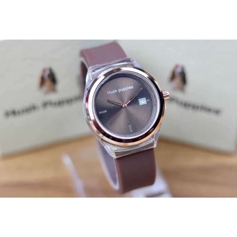 (Grosir)Jam Tangan Wanita HushPuppies Bulat Detik Variasi Tanggal Aktif Strap Rubber(Terima Cod)