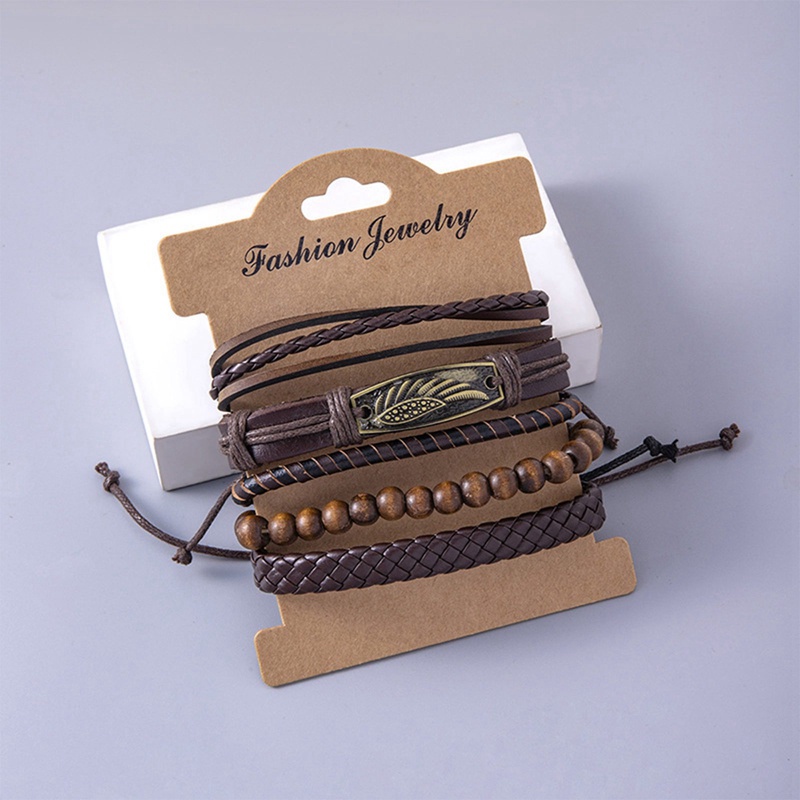 3 / 5Pcs / Set Gelang Magnet Multilayer Bahan Kulit Handmade Untuk Pria