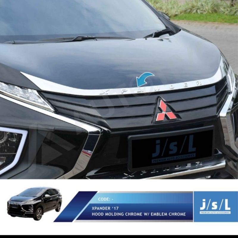 list kap mesin/ hood molding with emblem  Mitsubishi Xpander Hitam Merah Chrome jsl