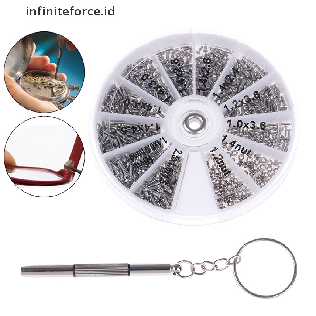 (Infiniteforce.Id) 1000pcs / Set Sekrup + Mur + Obeng Untuk Reparasi Jam Tangan