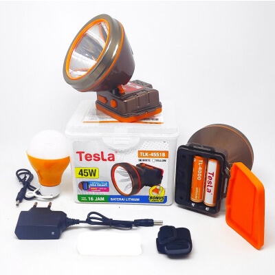 Tesla Senter Kepala LED Super Terang Lithium TLK 4551B KUNING / PUTIh 45 Watt
