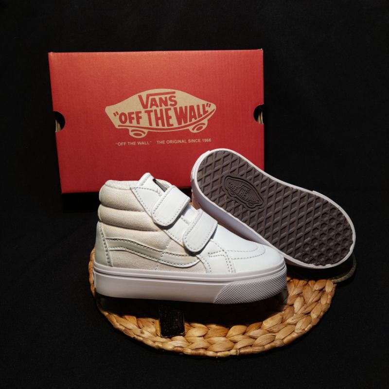 sepatu vans anak / sepatu bayi size 16-35 / full white Velcro / jaminan real pict