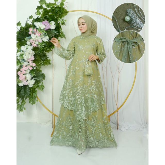 Kebaya Gamis Tingkat Runcing Modern / Kebaya Gamis Pesta Mewah / Gamis Bridesmaid / Gamis Brukat Modern