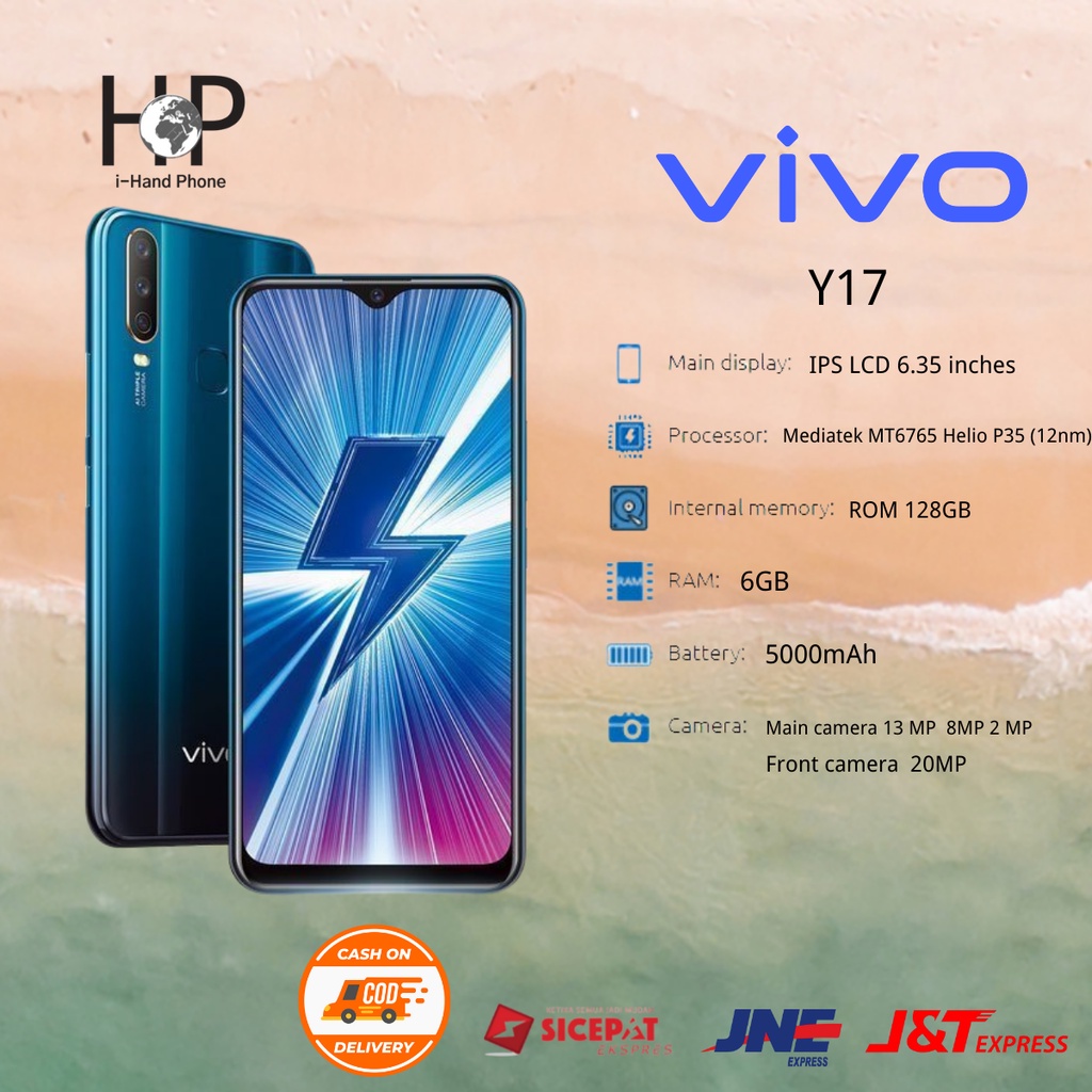 VIVO Y17 HP MURAH smartphone 8GB+256GB/6GB+128G/5000 mAh 6.35inch Handphone-BLUE 6+128GB