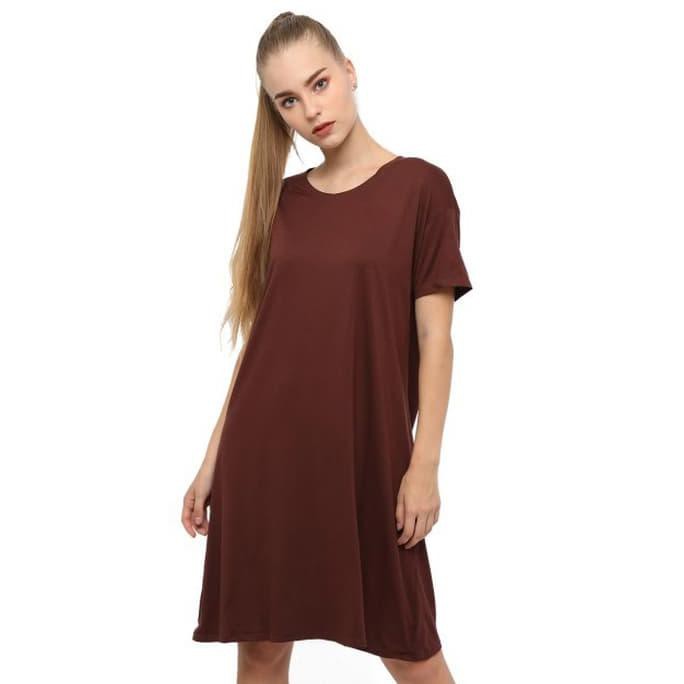 promo lemone dress wanita spandek premium 12100056 polos - brown terbaru
