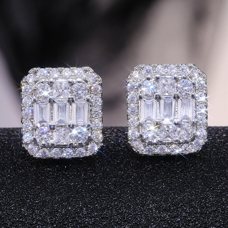 Anting Bentuk Persegi Aksen Kristal Bahan Zircon Untuk Wanita